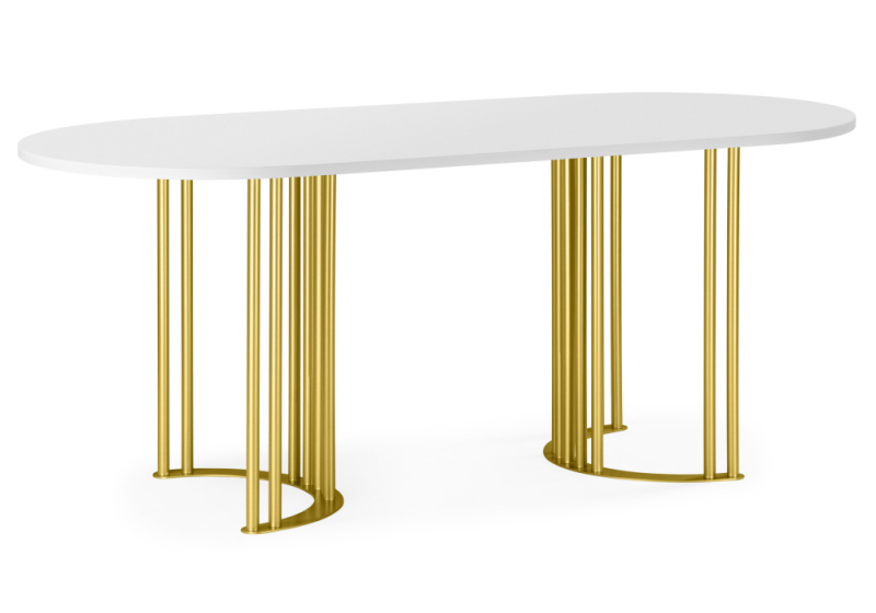 Стол деревянный Хьюго О 160 х 90 белая шагрень пленка / золотые ноги (90x75,5). 