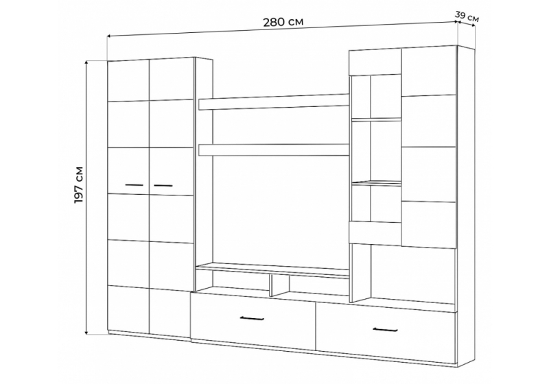 Готовая гостиная Jimenez дуб венге / белый глянец (280x38,6x196,6)